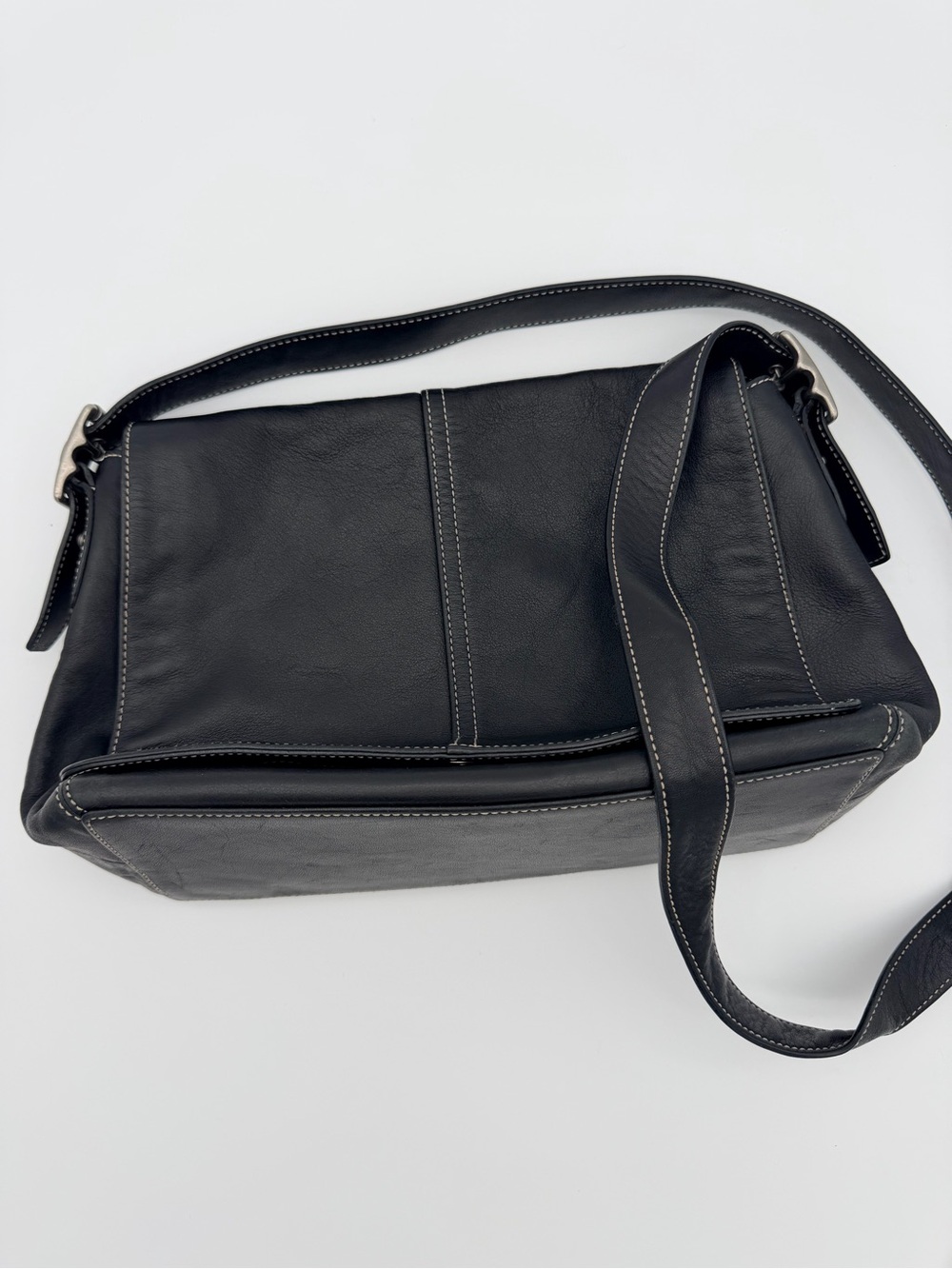Coach Y2K Hampton Flap Messenger Black Leather Slouchy Soft 9570